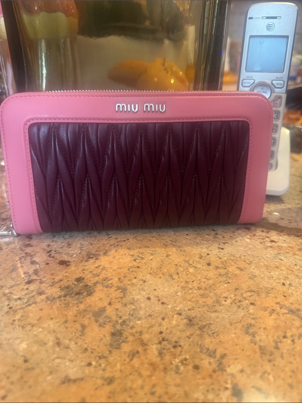 Miu Miu Two-Tone Pink and Burgundy Quilted Zip Card Holder